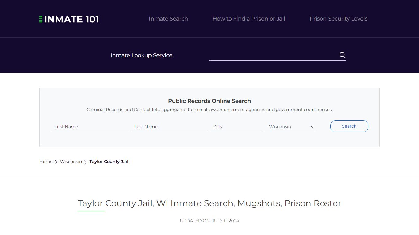 Taylor County Jail, WI Inmate Search, Mugshots, Prison Roster