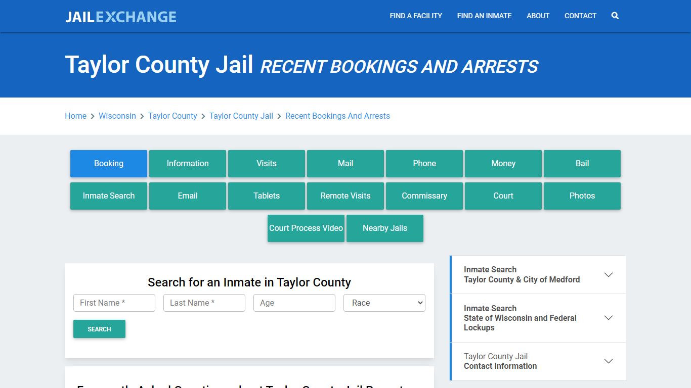 Taylor County Jail & Sheriff Recent Bookings And Arrests - Jail Exchange